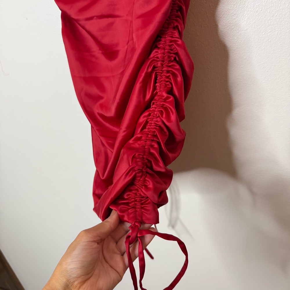 Oh Polly All For You Lace Trim Cowl Neck Satin Red Mini Dress holiday event - Picture 3 of 10